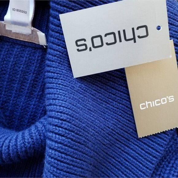 Chico's Cotton Cowlneck Sweater Soft Ribbed High Low Hemline Royal Blue Size XS - Picture 3 of 11